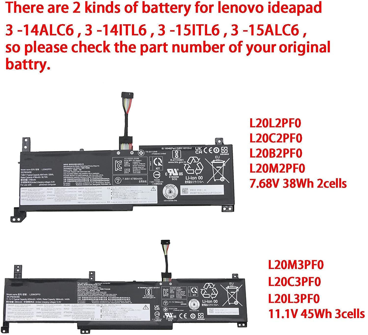 L20L3PF0 L20C3PF0 L20M3PF0 Lenovo IdeaPad 3 14ITL6 82H700AERM Laptop Battery - eBuyKenya
